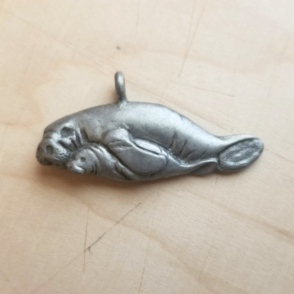 Manatee Necklace Charm - Mother and Baby - Pewter